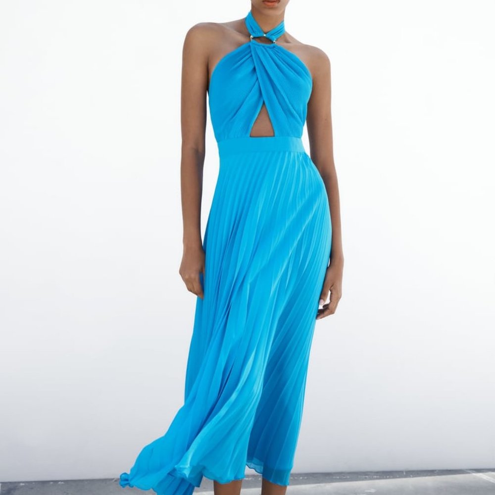 ZARA PLEATED CAMISOLE DRESS BLUISH SIZE S | 3564/111